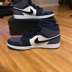 Jordan 1 mid obsidian purple and air max 720 grey